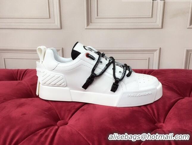 Stylish Dolce & Gabbana PORTOFINO Sneakers In Calfskin With Rubber Insert White 061634