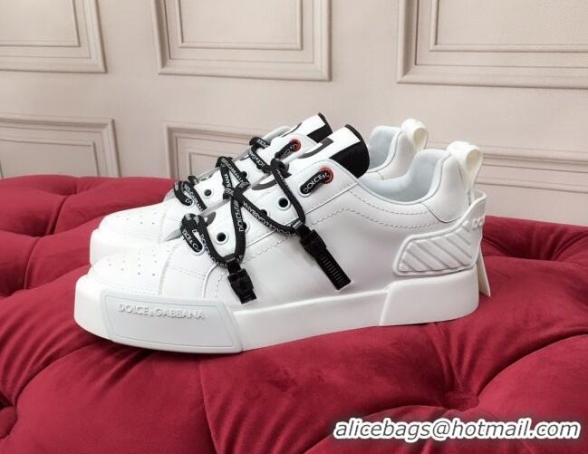 Stylish Dolce & Gabbana PORTOFINO Sneakers In Calfskin With Rubber Insert White 061634