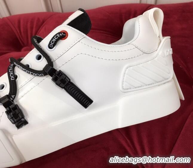 Stylish Dolce & Gabbana PORTOFINO Sneakers In Calfskin With Rubber Insert White 061634