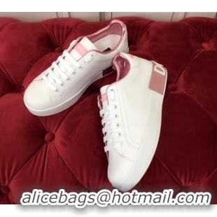 Hot Style Dolce & Gabbana PORTOFINO Sneakers In Calfskin With Logo White/Pink 061635