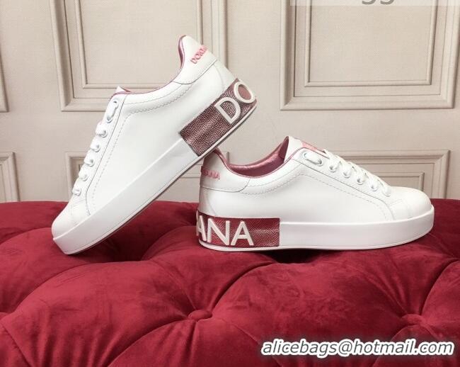 Hot Style Dolce & Gabbana PORTOFINO Sneakers In Calfskin With Logo White/Pink 061635