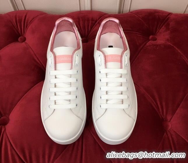 Hot Style Dolce & Gabbana PORTOFINO Sneakers In Calfskin With Logo White/Pink 061635