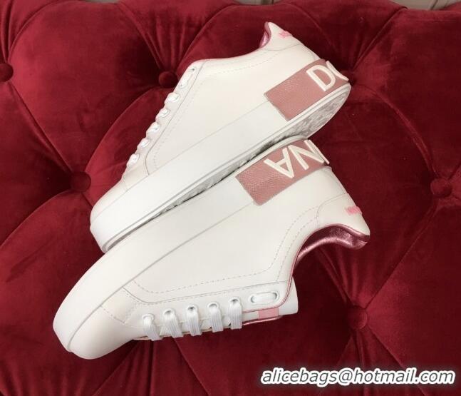 Hot Style Dolce & Gabbana PORTOFINO Sneakers In Calfskin With Logo White/Pink 061635