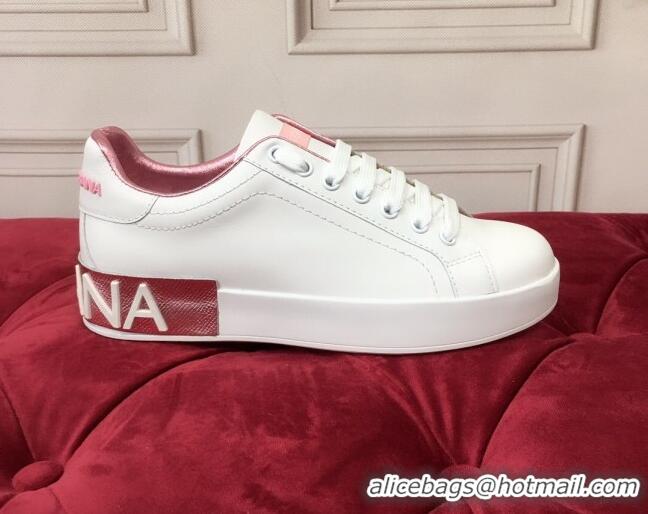 Hot Style Dolce & Gabbana PORTOFINO Sneakers In Calfskin With Logo White/Pink 061635