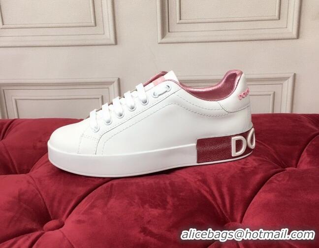 Hot Style Dolce & Gabbana PORTOFINO Sneakers In Calfskin With Logo White/Pink 061635