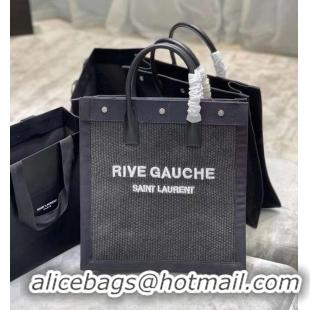 Wholesale Yves Saint Laurent RIVE GAUCHE N/S SHOPPING BAG IN COTTON 9E1070 black