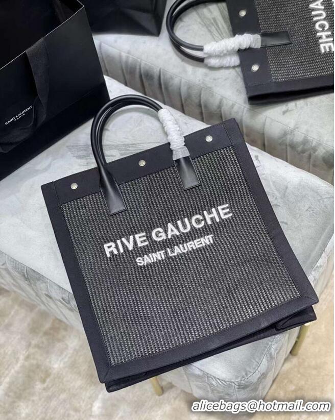 Wholesale Yves Saint Laurent RIVE GAUCHE N/S SHOPPING BAG IN COTTON 9E1070 black