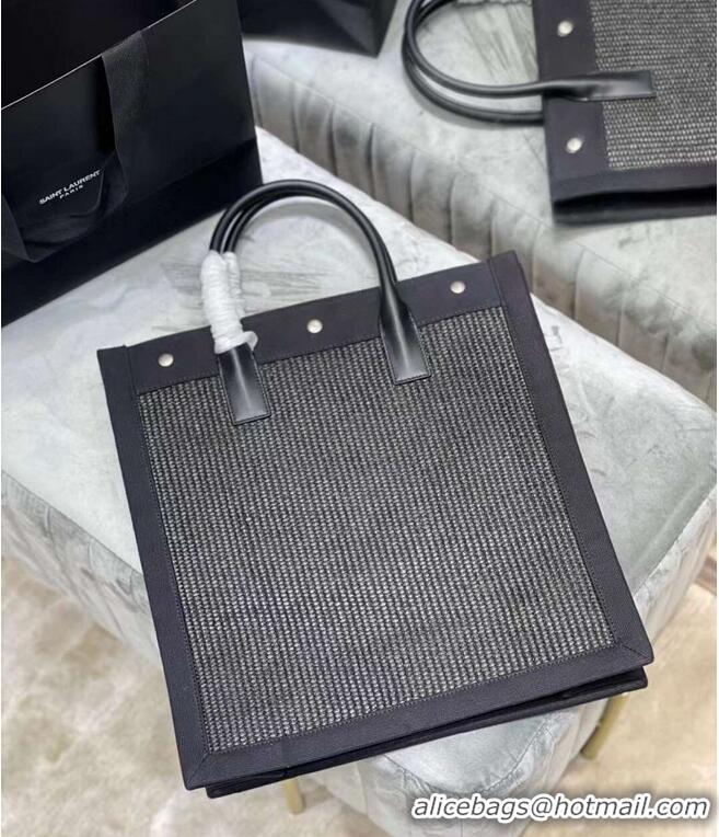 Wholesale Yves Saint Laurent RIVE GAUCHE N/S SHOPPING BAG IN COTTON 9E1070 black