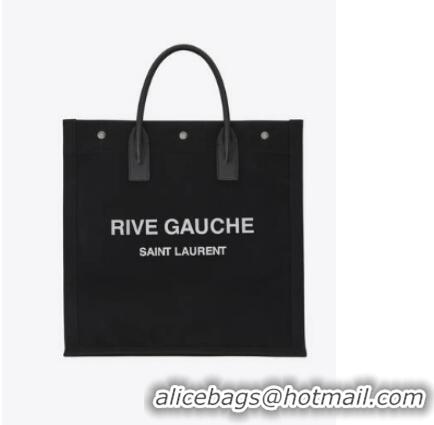 Wholesale Yves Saint Laurent RIVE GAUCHE N/S SHOPPING BAG IN COTTON 9E1070 black