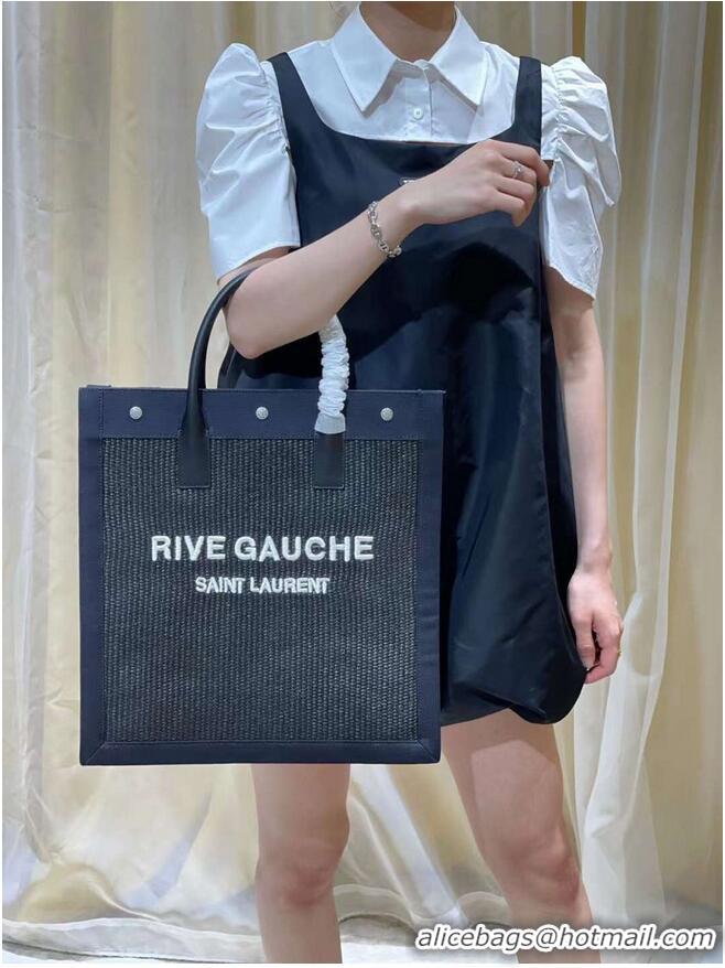 Wholesale Yves Saint Laurent RIVE GAUCHE N/S SHOPPING BAG IN COTTON 9E1070 black