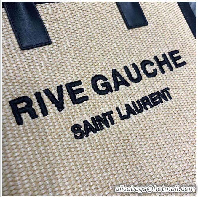 Classic Yves Saint Laurent RIVE GAUCHE N/S SHOPPING BAG IN COTTON 9E1070 Beige