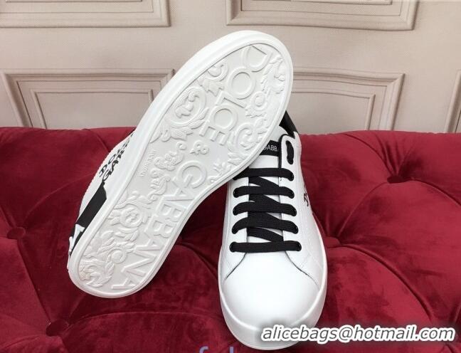 Cheap Price Dolce Gabbana Calfskin Nappa Portofino Sneakers with Lettering Print White 120168