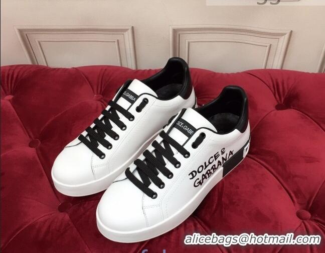 Cheap Price Dolce Gabbana Calfskin Nappa Portofino Sneakers with Lettering Print White 120168