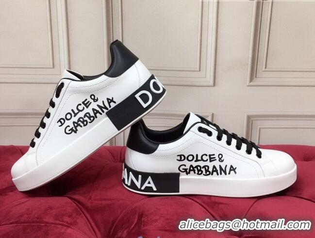 Cheap Price Dolce Gabbana Calfskin Nappa Portofino Sneakers with Lettering Print White 120168