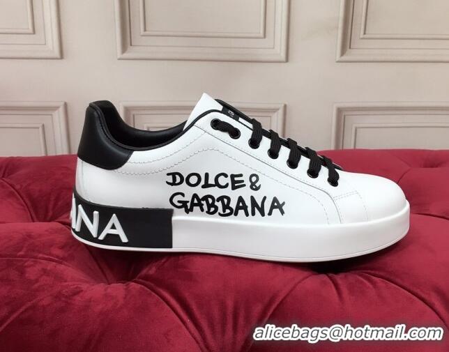 Cheap Price Dolce Gabbana Calfskin Nappa Portofino Sneakers with Lettering Print White 120168