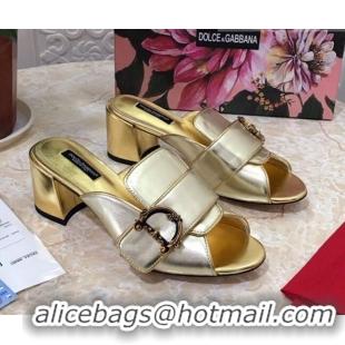 Good Quality Dolce&Gabbana DG Heel Mules 6.5cm 010935 Gold