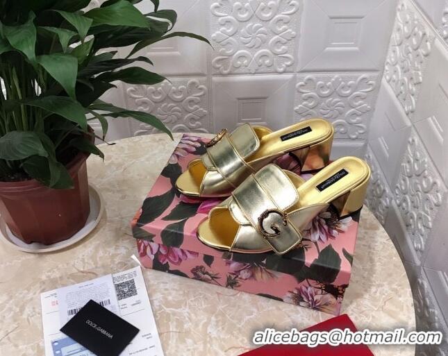 Good Quality Dolce&Gabbana DG Heel Mules 6.5cm 010935 Gold