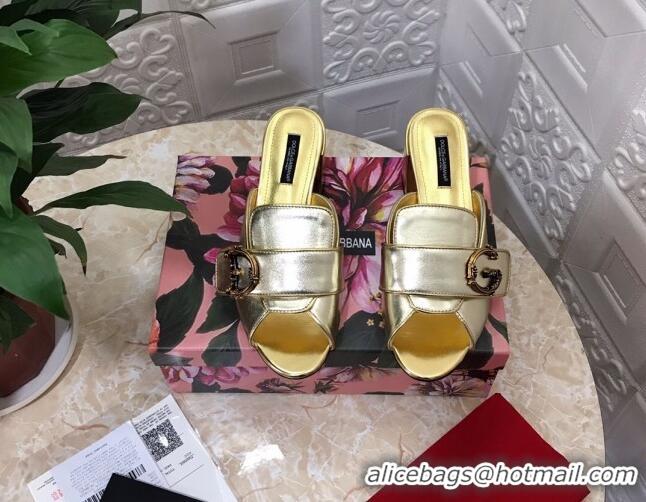 Good Quality Dolce&Gabbana DG Heel Mules 6.5cm 010935 Gold