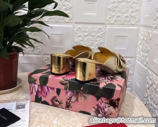 Good Quality Dolce&Gabbana DG Heel Mules 6.5cm 010935 Gold