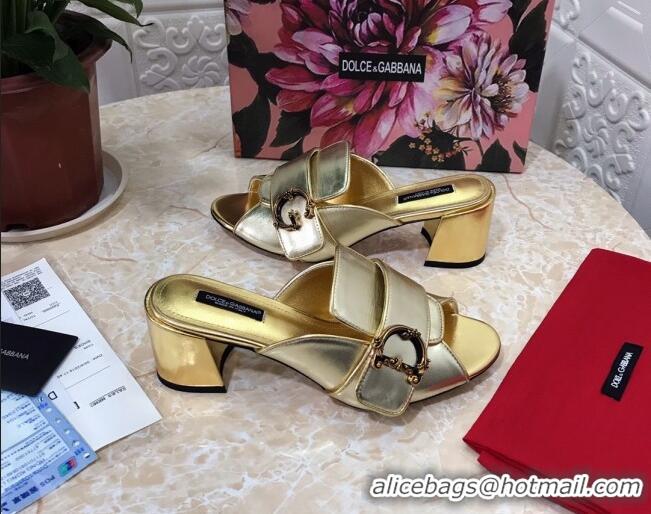 Good Quality Dolce&Gabbana DG Heel Mules 6.5cm 010935 Gold