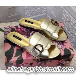 Luxurious Dolce&Gabbana DG Flat Mules 010936 Gold