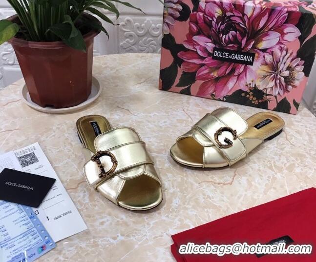 Luxurious Dolce&Gabbana DG Flat Mules 010936 Gold