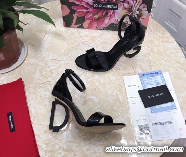 Trendy Design Dolce&Gabbana Patent Leather Sandals with DG Heel 10.5cm 011248 All Black 2021