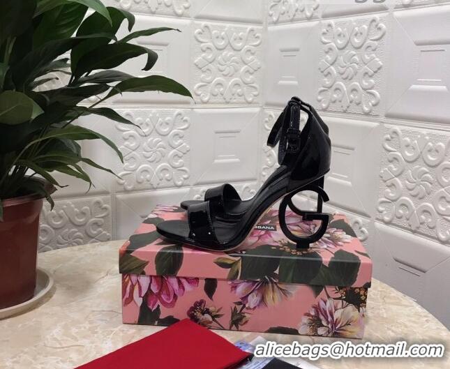 Trendy Design Dolce&Gabbana Patent Leather Sandals with DG Heel 10.5cm 011248 All Black 2021