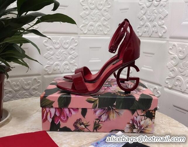 Super Quality Dolce&Gabbana Patent Leather Sandals with DG Heel 10.5cm 011248 Burgundy 2021