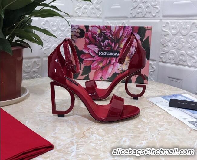 Super Quality Dolce&Gabbana Patent Leather Sandals with DG Heel 10.5cm 011248 Burgundy 2021