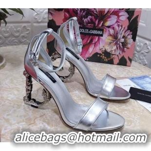 Custom Dolce&Gabbana Metallic Leather Sandals with DG Heel 10.5cm 011248 Silver 2021