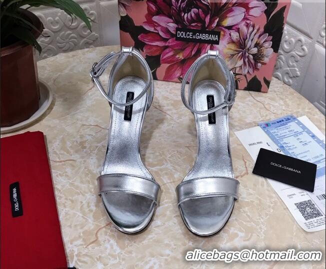 Custom Dolce&Gabbana Metallic Leather Sandals with DG Heel 10.5cm 011248 Silver 2021