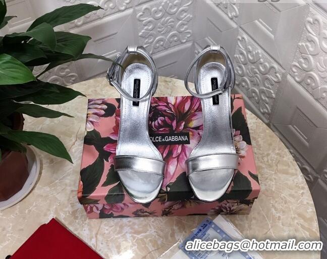 Custom Dolce&Gabbana Metallic Leather Sandals with DG Heel 10.5cm 011248 Silver 2021