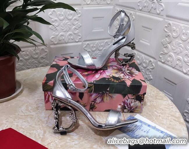 Custom Dolce&Gabbana Metallic Leather Sandals with DG Heel 10.5cm 011248 Silver 2021