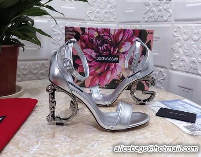 Custom Dolce&Gabbana Metallic Leather Sandals with DG Heel 10.5cm 011248 Silver 2021