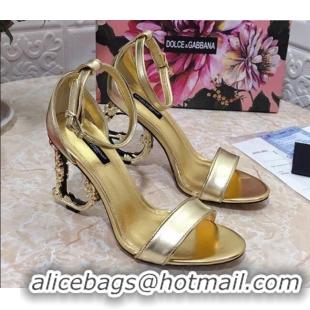 New Style Dolce&Gabbana Metallic Leather Sandals with DG Heel 10.5cm 011248 Gold 2021