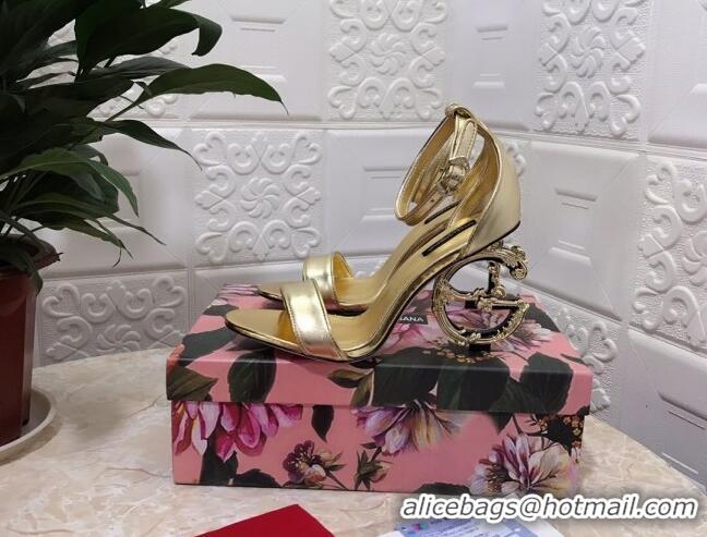 New Style Dolce&Gabbana Metallic Leather Sandals with DG Heel 10.5cm 011248 Gold 2021