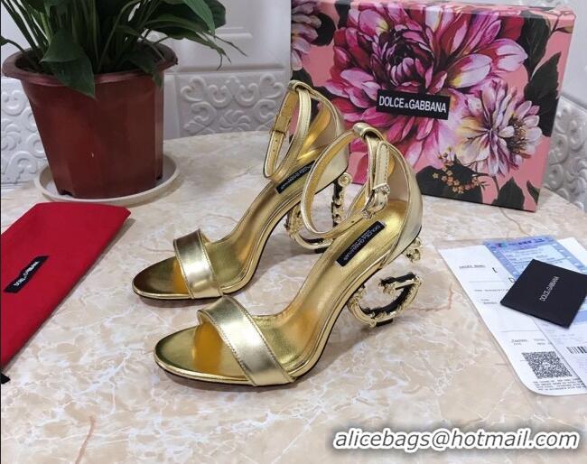 New Style Dolce&Gabbana Metallic Leather Sandals with DG Heel 10.5cm 011248 Gold 2021