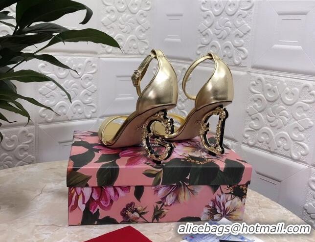 New Style Dolce&Gabbana Metallic Leather Sandals with DG Heel 10.5cm 011248 Gold 2021