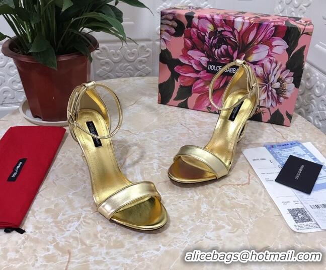 New Style Dolce&Gabbana Metallic Leather Sandals with DG Heel 10.5cm 011248 Gold 2021