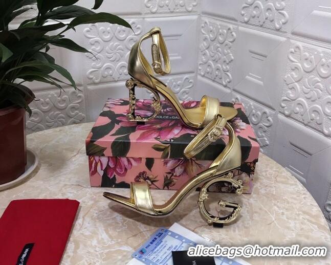 New Style Dolce&Gabbana Metallic Leather Sandals with DG Heel 10.5cm 011248 Gold 2021