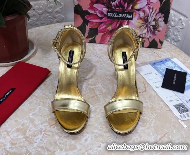 New Style Dolce&Gabbana Metallic Leather Sandals with DG Heel 10.5cm 011248 Gold 2021