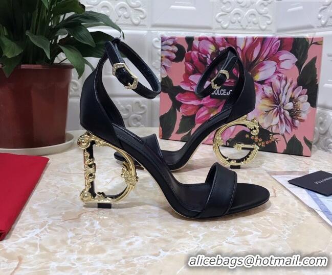 Perfect Dolce&Gabbana Matte Calfskin Sandals with DG Heel 10.5cm 011252 Black/Gold