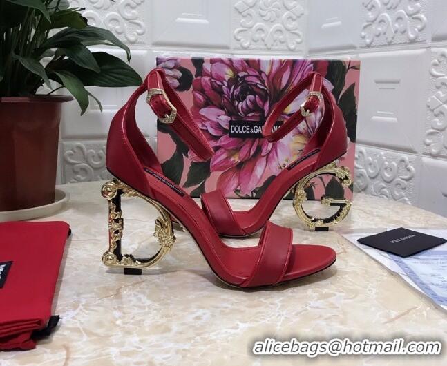 Top Quality Dolce&Gabbana Matte Calfskin Sandals with DG Heel 10.5cm 011252 Red/Gold