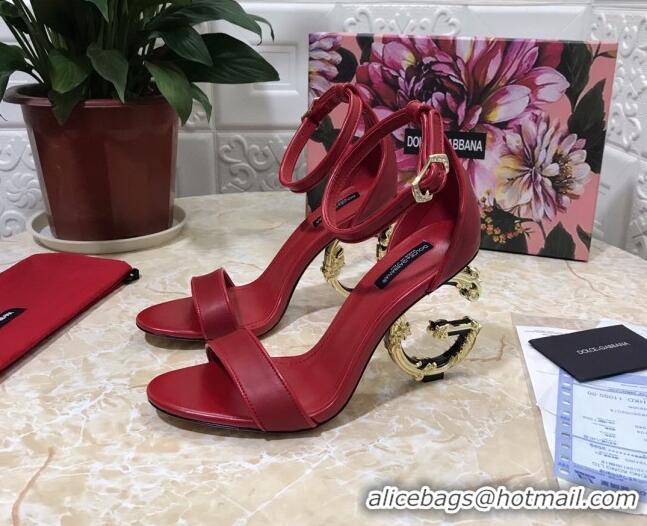 Top Quality Dolce&Gabbana Matte Calfskin Sandals with DG Heel 10.5cm 011252 Red/Gold