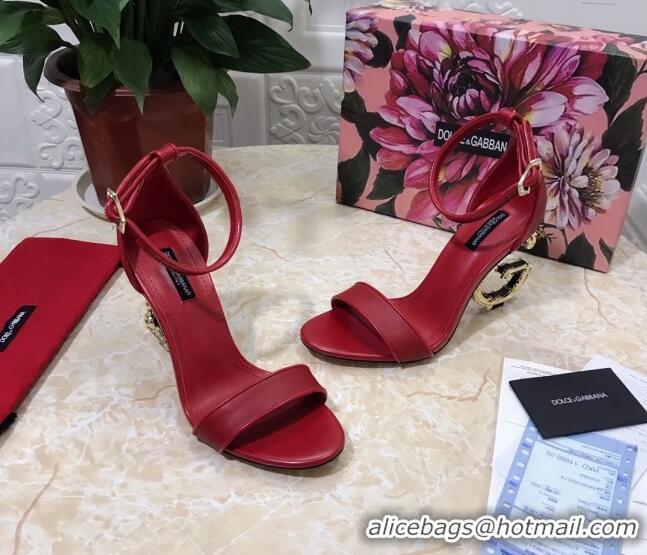 Top Quality Dolce&Gabbana Matte Calfskin Sandals with DG Heel 10.5cm 011252 Red/Gold