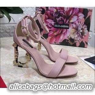 Perfect Dolce&Gabbana Calfskin Sandals with DG Heel 10.5cm 011260 Light Pink/Gold 2021