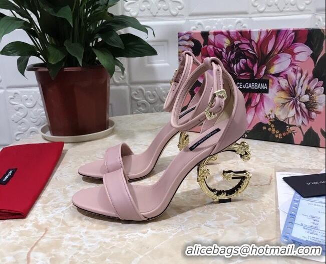 Perfect Dolce&Gabbana Calfskin Sandals with DG Heel 10.5cm 011260 Light Pink/Gold 2021