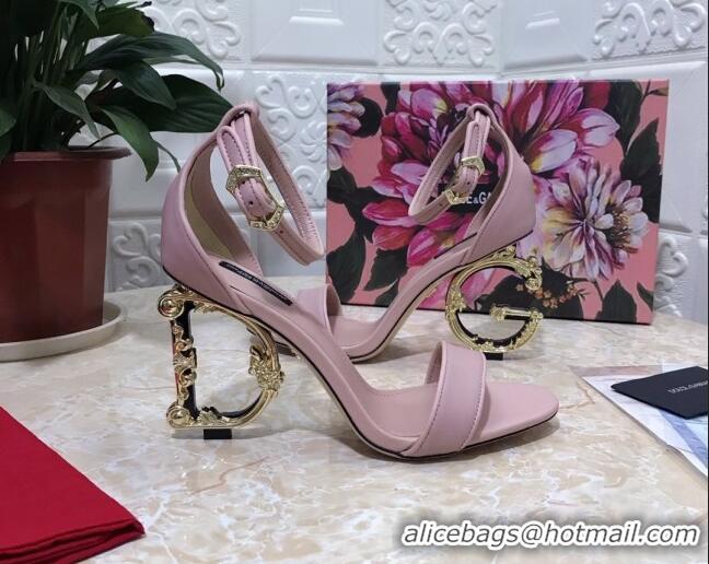 Perfect Dolce&Gabbana Calfskin Sandals with DG Heel 10.5cm 011260 Light Pink/Gold 2021