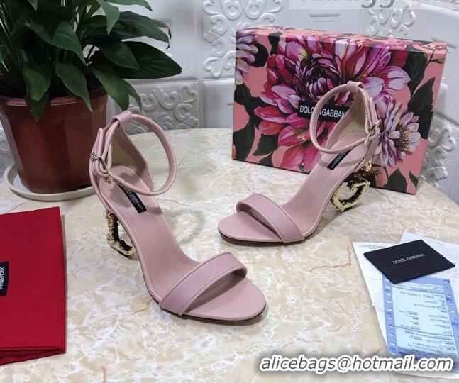 Perfect Dolce&Gabbana Calfskin Sandals with DG Heel 10.5cm 011260 Light Pink/Gold 2021